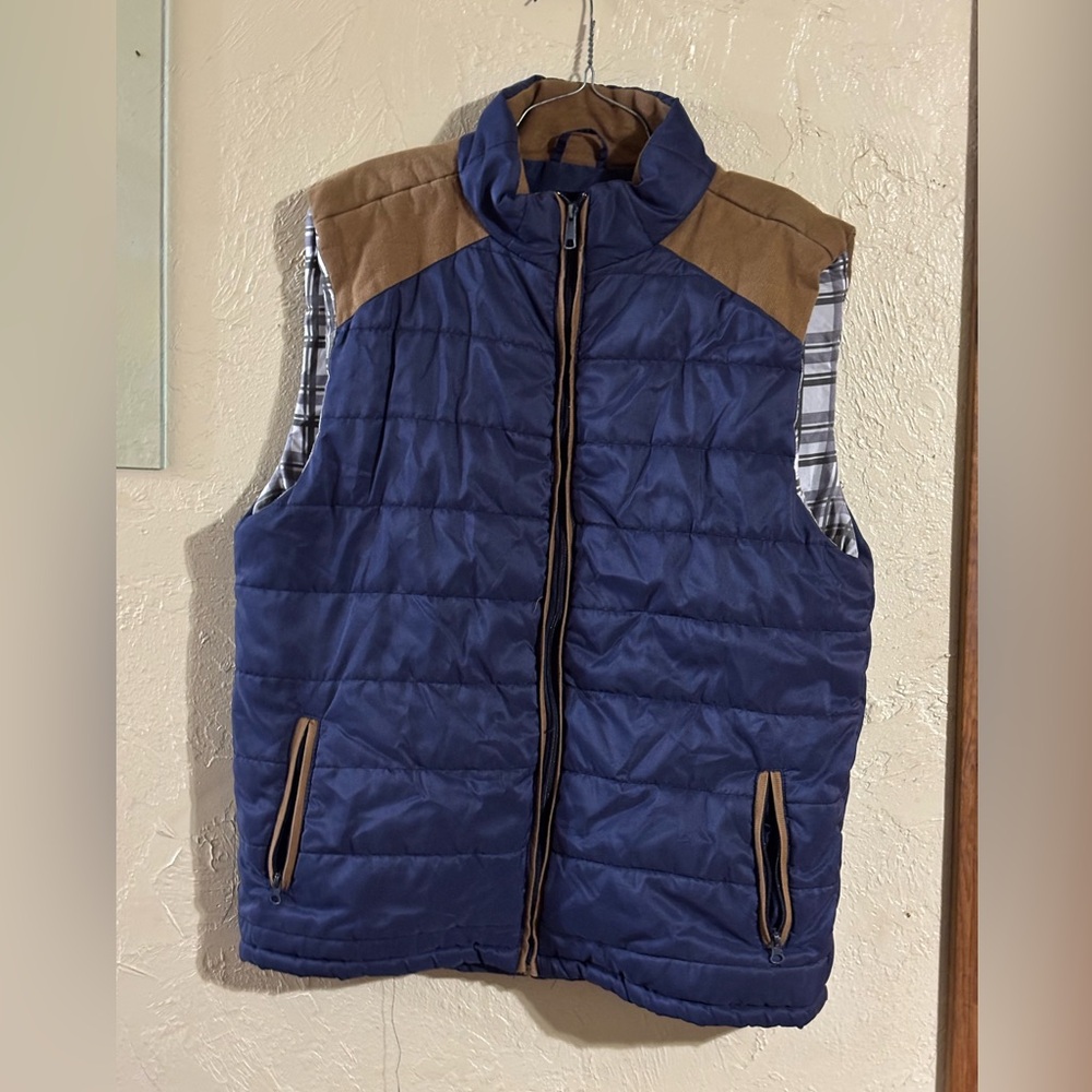Zakbrand Men's Blue and Brown Quilted Vest.Size XL